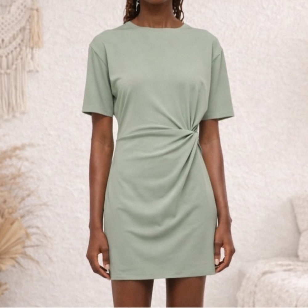 Abercrombie & Fitch Mint Green Side Knot Draped Mini Dress